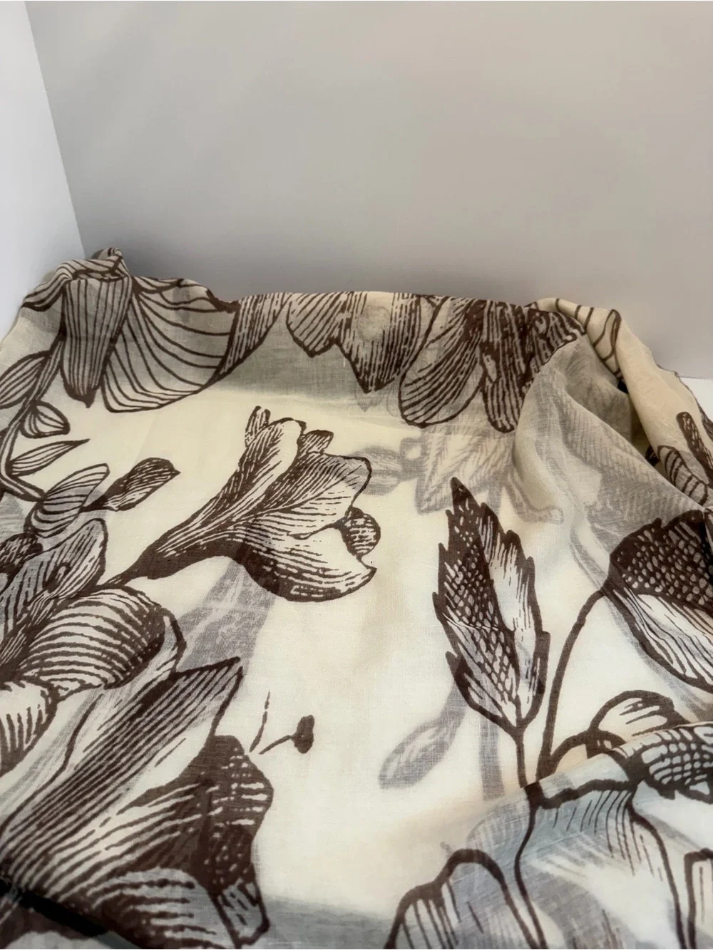 Joy Susan Cream & Espresso Brown Sketch Floral Botanical Scarf Wrap